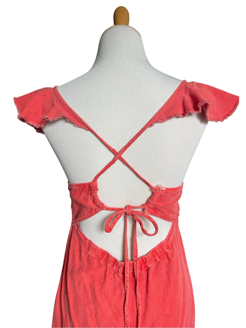 Anthropologie Pilcro flutter sleeve coral midi dress linen cotton - Picture 14 of 16